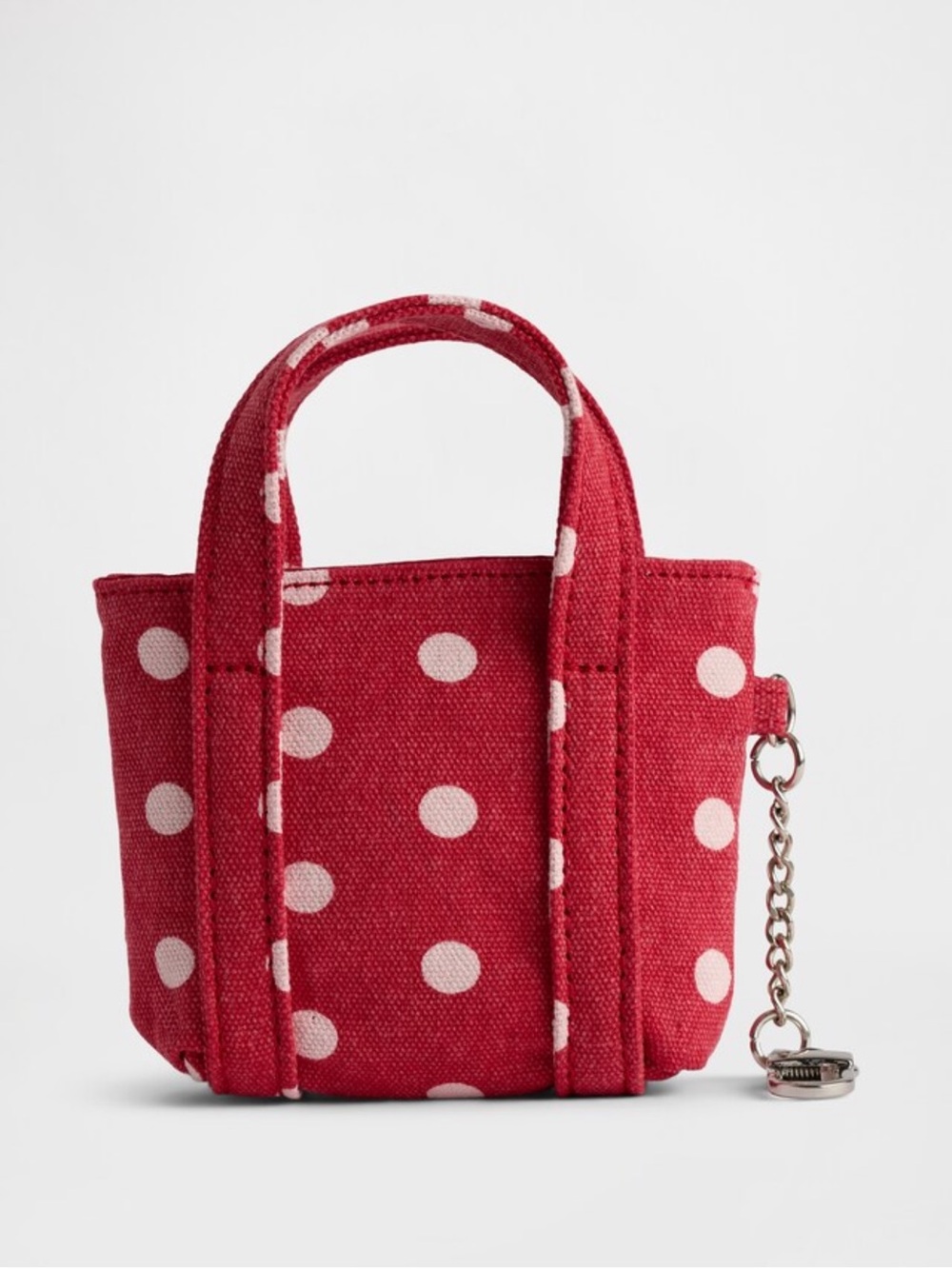 NWT GAP Red Polka Dot Mini Tote Keyring Charm - Picture 2 of 3